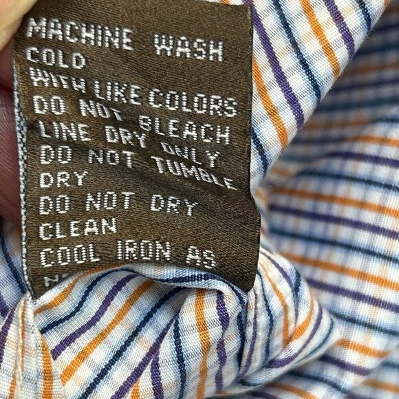 J.McLaughlin Shirt Mens Large Slim Fit Button Up Plaid Blue Orange 100% Cotton - Picture 8 of 13
